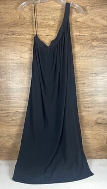Old Navy Dress Womens Small S Black One Shoulder Midi Rayon Casual Asymmetrical